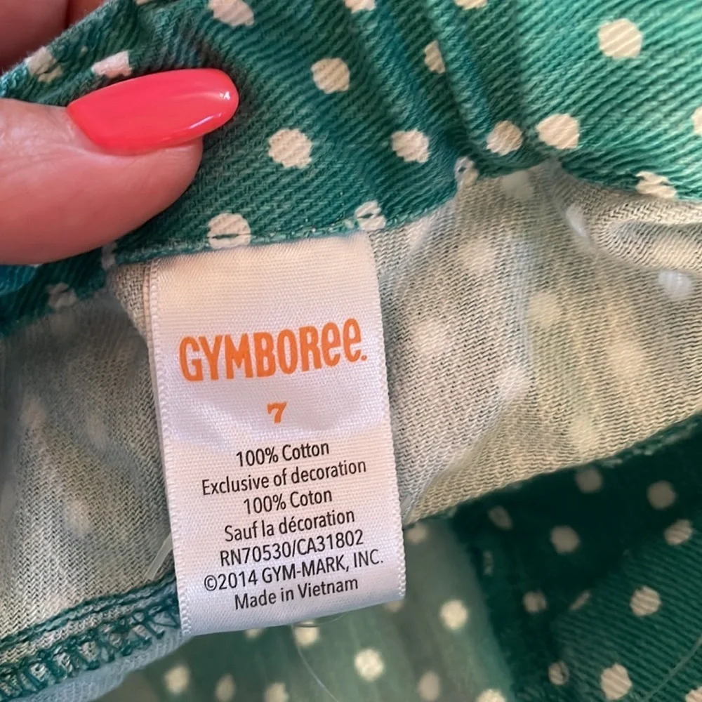 GYMBOREE girls polka dot teal green white denim mini skirt adjustable waist sz 7